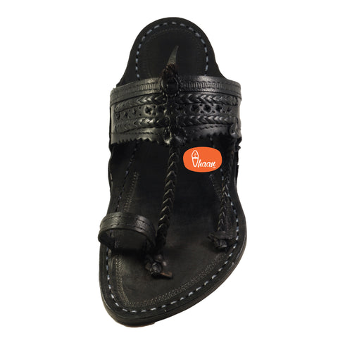 Vhaanfootwear Black Pure Leather Kapashi kolhapuri chappal for Men by Vhaan