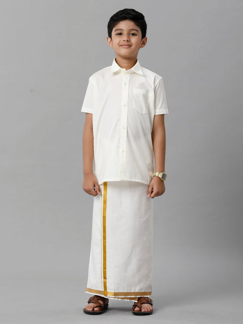 Ramraj Cotton Boys Readymade Double Layer Cream Dhoti