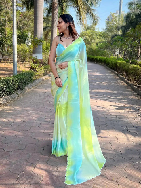 Vasthrlay Blue Satin Georgette Plain Saree