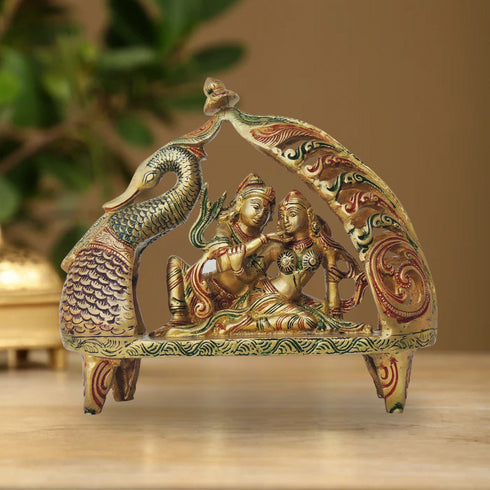 Brass Radhe Krishna On Peacock Singhasan 3.2Kg