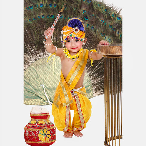 Raj Fancy Dresses Baby Krishna Dress Pagri| Flower Dress for Janmashtami