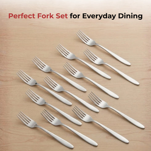 Vinod Florence Stainless Steel Dinner Fork Set of 12 Piece Heavy Gauge Steel Mirror Finish Rust Free Tough Strong and Durable