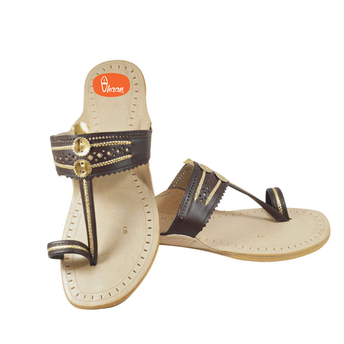 Vhaanfootwear Dark Brown Pure Leather Ladies Kolhapuri by Vhaan
