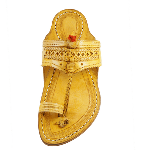 Vhaanfootwear Single wadi Yellow Pure Leather Kapashi Kolhapuri Chappal For Men Vhaan