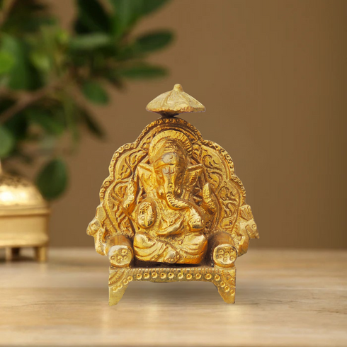 Brass Ganesh Ji With Chatri God Idol Statue 0.19Kg