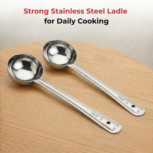 Vinod Stainless Steel Basting Serving Ladle Serving Spoon Karchi Set of 2 34 cm Highest Grade Stainless Steel Rust Free Dishwasher Safe No 6