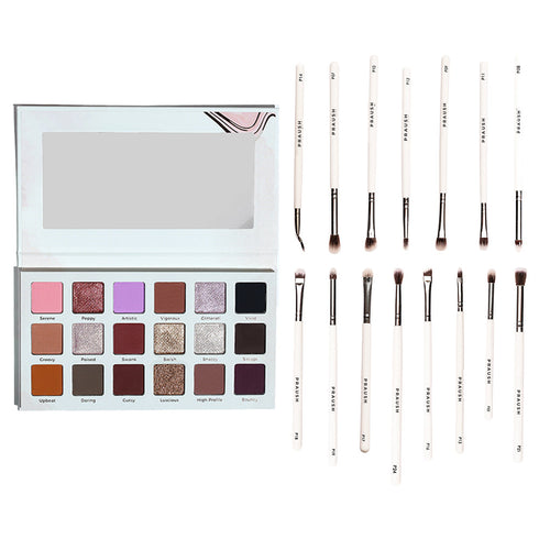 Praush Eyeshadow Palette + Eye Brush Set (15 pcs) Bundle