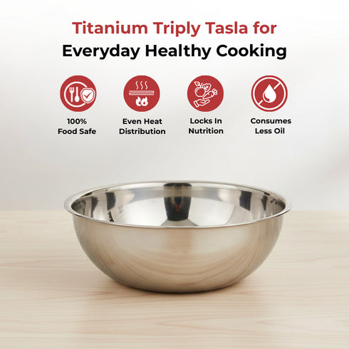 Vinod Doniv Titanium Triply Stainless Steel Tasla 24 cms 2.60 Liter Capacity Induction Friendly