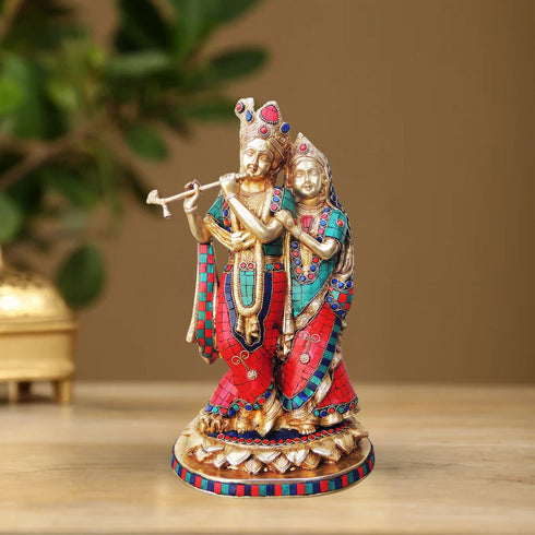 Brass Radha Krishna God Idol Statue 7.67Kg