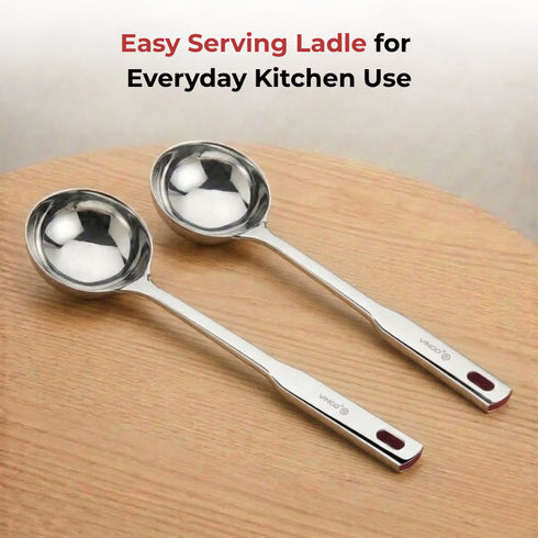 Vinod Stainless Steel Queens Ladle Serving Spoon Set of 2 36 cm Highest Grade Stainless Steel Mirror Finish Rust Free No 1