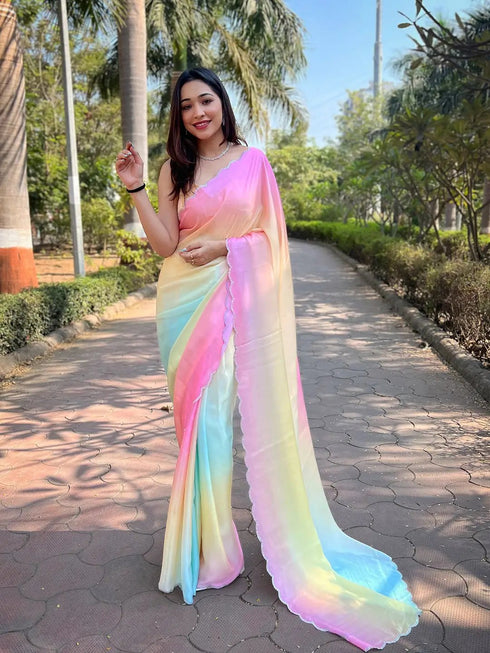 Vasthrlay Multi Satin Georgette Plain Saree