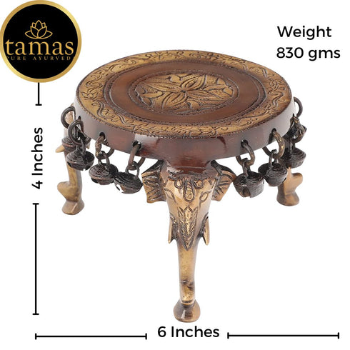 Tamas Brass Decorative Elephant Pillar Prayer Chowki (Brown)