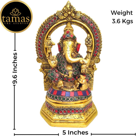 Tamas Brass Ganesh Bhagwan Sitting Posturel and Decorated with Multicolored Stone (Multicolor) Free Luxury Gift Box