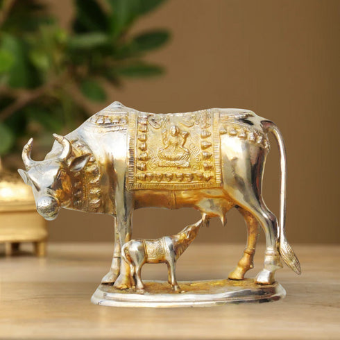 Brass Cow With Calf Statue 8.12Kg