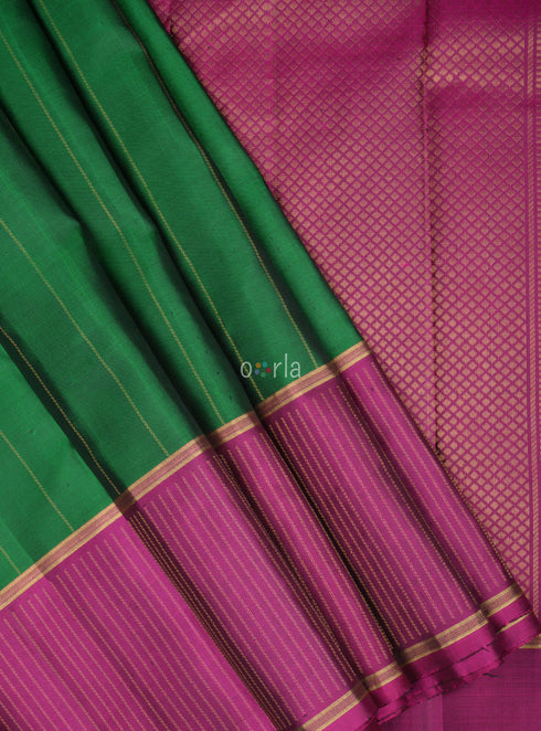 Prakruthi Ezhil Forest Green & Purple Stripes Handloom Soft Silk Saree