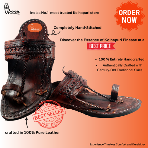 Vhaanfootwear Handmade Authentic Dark Brown Leather Kolhapuri Chappal for Men