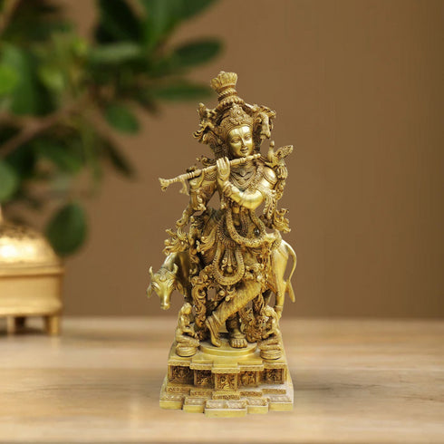 Brass Cow With Krishna God Idol Statue 34Kg