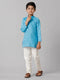 Ramraj Cotton Boys Full Sleeves Sky Blue Kurta with Cream Pyjama Pant Combo FS4