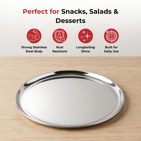 Vinod Stainless Steel Bangla Bogi Plate Lunch Plate Dinner Plate Set of 6 21 cm High Grade Stainless Steel Mirror Finish