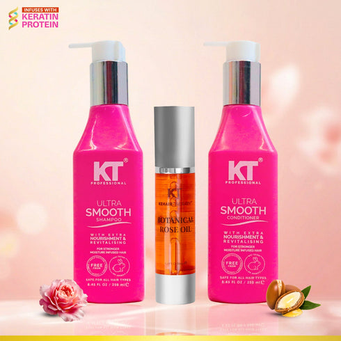 Kt Professional Ultra Smooth Shampoo & Conditioner 250ml Botanical Rose Oil Serum