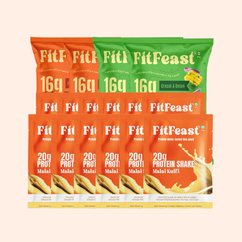 Fitfeast Axar’s Snack & Shake Combo – 12 Sachets + 4 Protein Chips