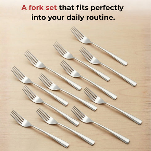 Vinod Aero Stainless Steel Dinner Fork Set of 12 Piece Heavy Gauge Steel Mirror Finish Rust Free Tough Strong and Durable