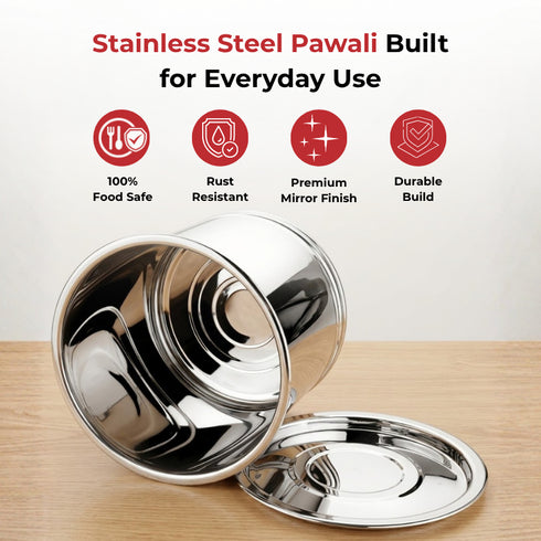 Vinod Stainless Steel Pawali 12.5 Litre with Highest Grade Steel Rust Free Easy to Clean Easy Storage of Pulses and Grains No 12
