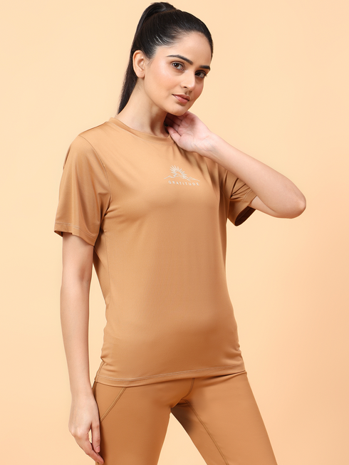 Wiselife Purpose Printed Active T-shirt (Brown)