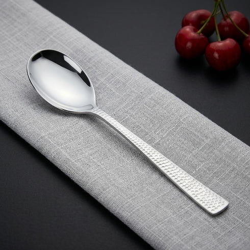 Vinod Stainless Steel Aero Hammered Dessert Spoon Dinner Spoon Set of 12 Heavy Gauge Stainless Steel Mirror Finish Rust Free Durable and Dishwasher Safe