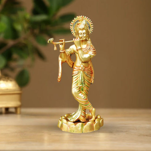 Brass Krishna Colour Statue 1.96Kg