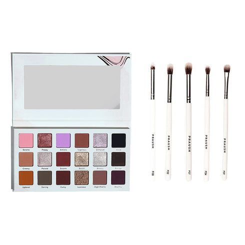 Praush Eyeshadow Palette + Eye Brush Set (5 pcs) Bundle