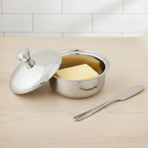 Vinod Stainless Steel Butter Pot with Butter Knife and Lid 100 gram Capacity Highest Grade Steel Rust Free Dishwasher Safe Tough Build