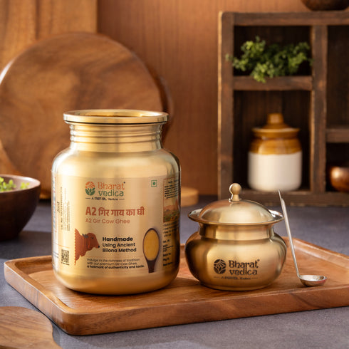 Bharat Vedica Pure A2 Gir Cow Ghee A2 Bilona Ghee Now in SS Jar Packaging with Free Ghee Pot