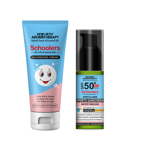 Keya Seth Aromatherapy Schoolers Kids Nourishing Cream & Sports Mineral Watery Sunscreen SPF 50 PA+++ Combo Kit
