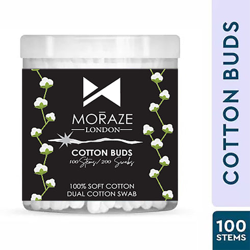 Moraze Cosmetics Moraze Premium Paper Stick Cotton Ear Buds 100 Pure & Soft Cotton 100 Stems 200 Swabs for Ear Nose Cleansing and Makeup Removal