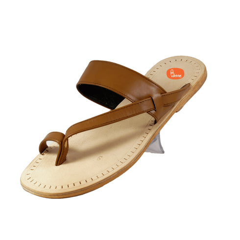 Vhaanfootwear Single Wadi Gandhi Design Soft Leather Cream Color Kolhapuri Chappal for men