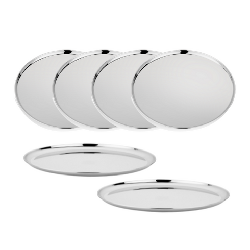Vinod Stainless Steel Bangla Bogi Plate Lunch Plate Dinner Plate Set of 6 29 cm High Grade Stainless Steel Mirror Finish Rust Free