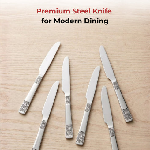 Vinod Moscow Stainless Steel Dinner Knife Set of 6 Piece Heavy Gauge Steel Gloss Finish Rust Free Tough Strong and Durable Dishwasher safe