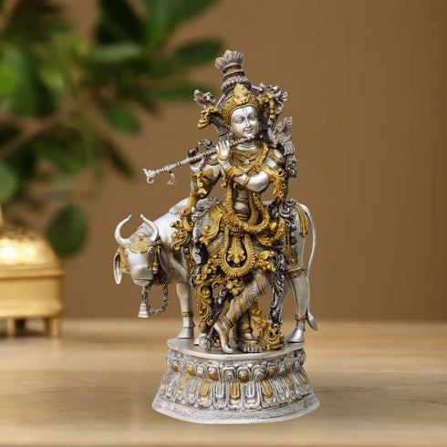 Brass Krishna With Cow Idol 32.56Kg
