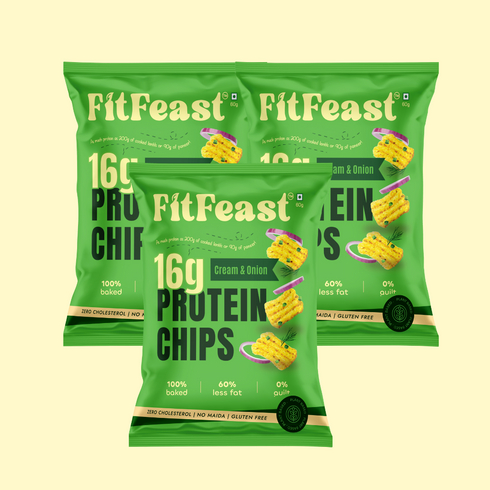 Fitfeast Protein Chips Cream & Onion | As Seen on Shark Tank (Pack of 3)