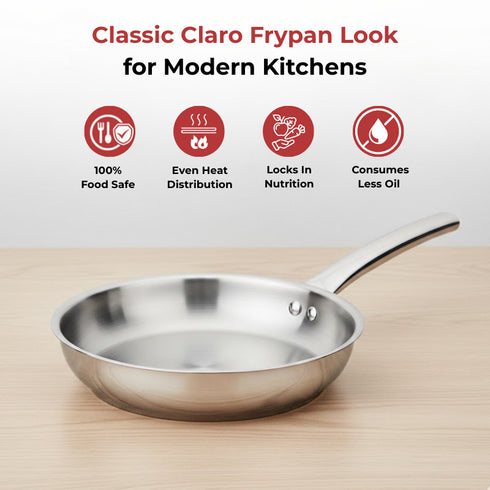 Vinod Claro Heavy Gauge Stainless Steel Fry Pan Plain with 1.5 mm Thickness 1000 ml