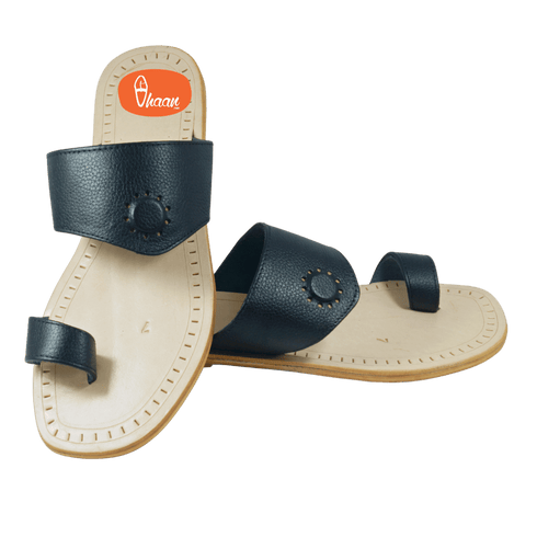 Vhaanfootwear Gandhi Binawadi Soft Leather Black Color Kolhapuri chappal by vhaan