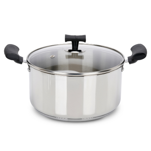 Vinod DONIV Stainless Steel Sandwich Bottom Solitaire Sauce Pot with Glass Lid and Side handle Induction Friendly Capacity 5 Ltr 24cm