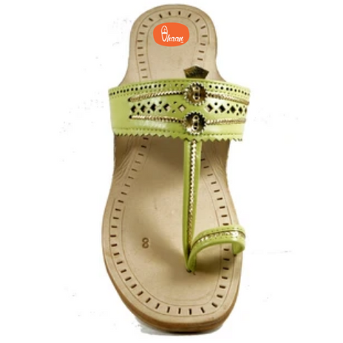 Vhaanfootwear Pastel Green Ladies Color Kolhapuri