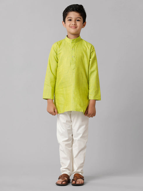 Ramraj Cotton Boys Full Sleeves Parrot Green Kurta with Cream Pyjama Pant Combo FS2