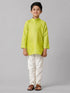 Ramraj Cotton Boys Full Sleeves Parrot Green Kurta with Cream Pyjama Pant Combo FS2