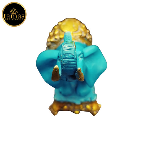 Tamas Brass Handcrafted Ethnic Elephant Showpiece Trunk Up Statue / Idol with Antique Finish (Golden & Blue) (Pack of 1)