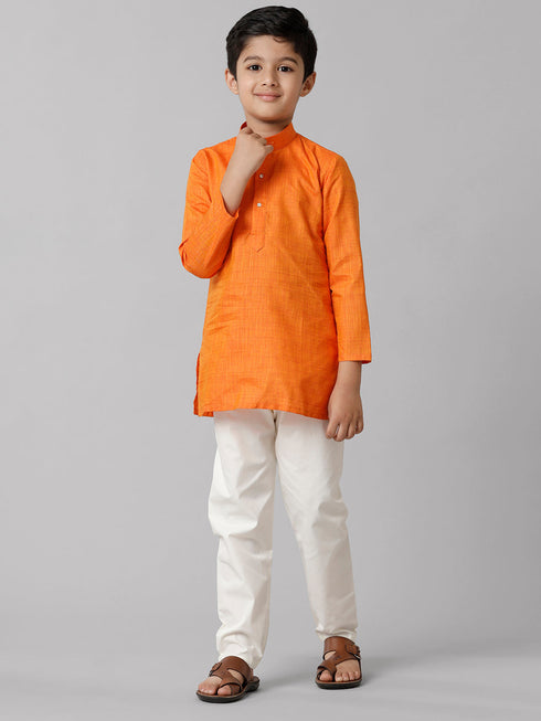 Ramraj Cotton Boys Full Sleeves Orange Kurta with Cream Pyjama Pant Combo FS3
