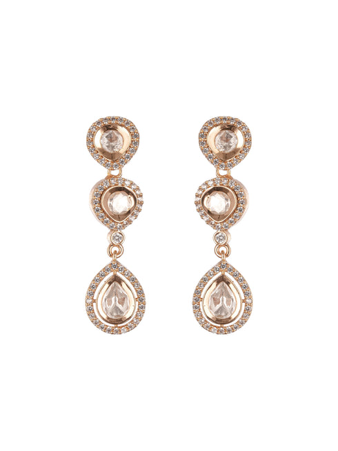 Gold Plated Kundan Polki Studded Designer Bridesmaid Minimal Necklace Jewellery Set