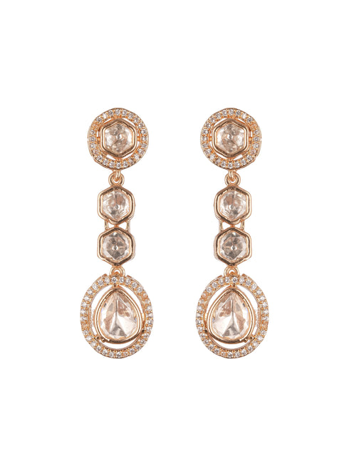 Gold Plated Polki Kundan Studded Minimal Solitaire Necklace Jewellery Set